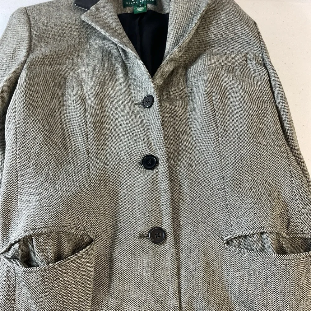 Ralph Lauren wmn‎ Size 6 Gray Brown Equestrian Riding Jacket Wool Leather Trim
